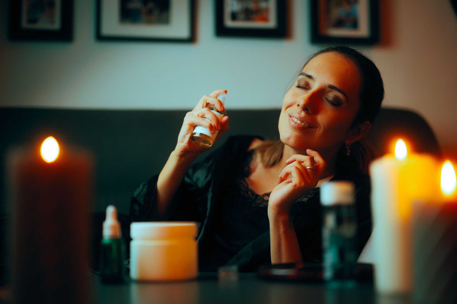 Smiling Woman Using a Natural Perfume on her Skin